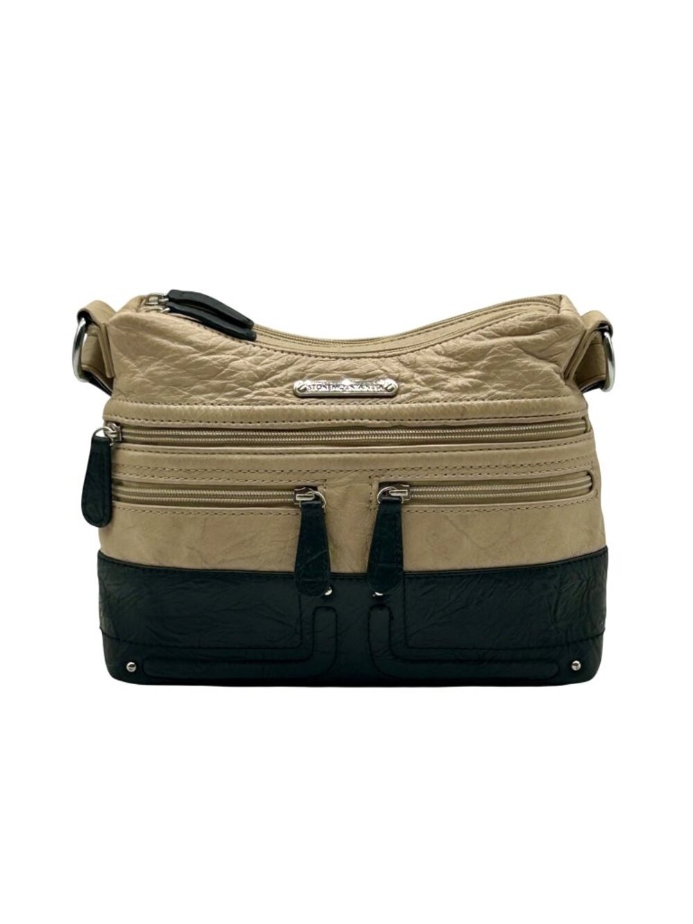 Stone Mountain Beige And Black Leather Shoulder Bag